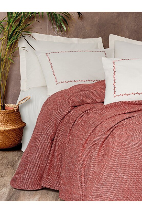 Embrova Şönil Çift Kişilik Yatak ÖrtüsüPike Takımı Loom Bordo