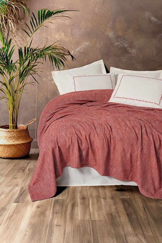 Embrova Şönil Çift Kişilik Yatak ÖrtüsüPike Takımı Loom Bordo
