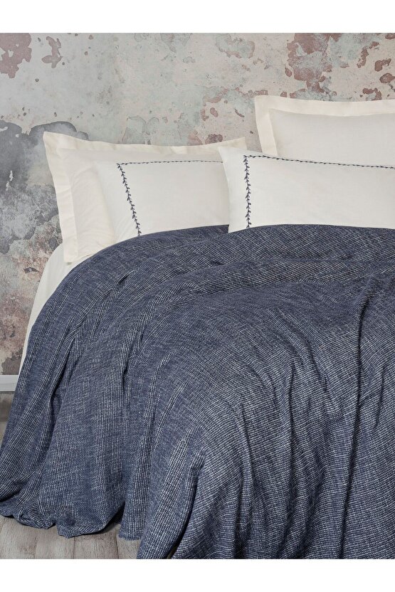 Embrova Şönil Çift Kişilik Yatak ÖrtüsüPike Takımı Loom Lacivert