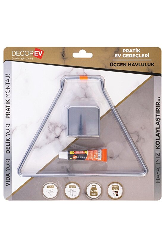 Dekoratif Yapıştırmalı Banyo- Mutfak Metal Üçgen Havluluk Askı Krom Pratik Vidasız Montaj Dc-4778