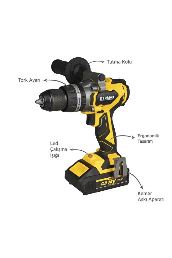 Rtx3010 Şarjlı Darbeli Matkap Kömürsüz 70 Nm 2x4 Ah Plus Çift Akü X-lion - Akü Dahil
