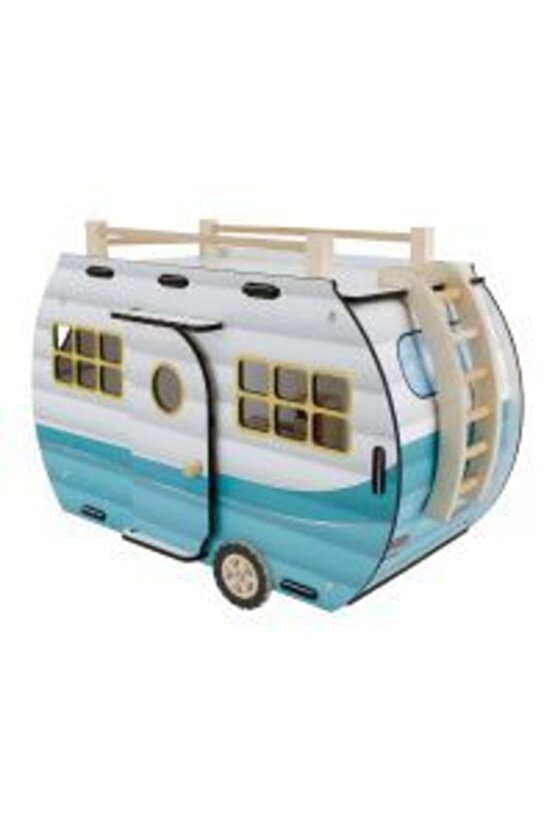 Ahşap Işıklı Oyuncak Karavan - Tatil Evi - Ahşap Ev - Ahşap Oyun Evi - Karavan Ev - Karavan Seti