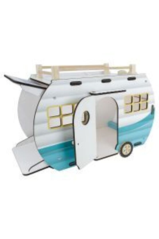 Ahşap Işıklı Oyuncak Karavan - Tatil Evi - Ahşap Ev - Ahşap Oyun Evi - Karavan Ev - Karavan Seti
