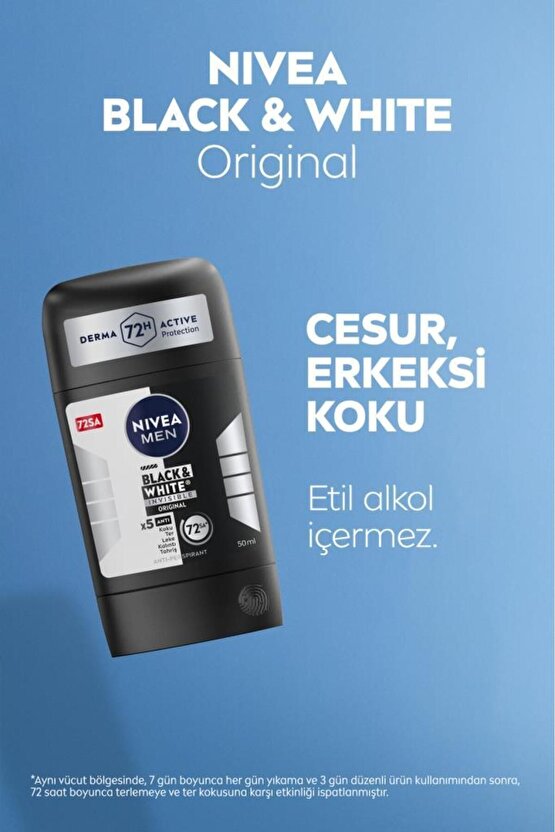 Men Erkek Stick Deodorant Black&white Invisible Original 150ml, 72 Saat Anti-perspirant Ter Koruması