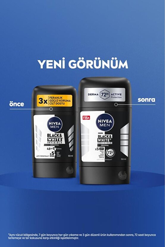 Men Erkek Stick Deodorant Black&white Invisible Original 150ml, 72 Saat Anti-perspirant Ter Koruması