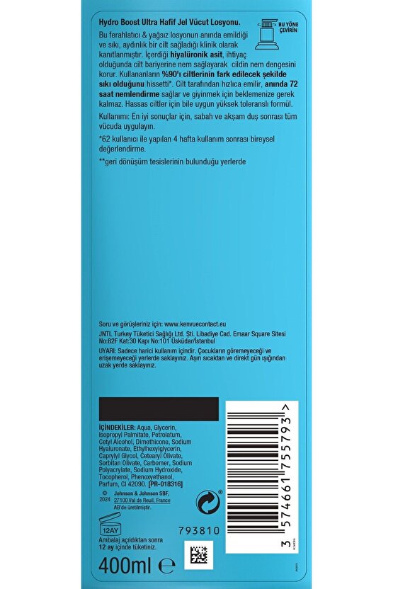 Hydro Boost Jel Vücut Losyonu 400 ml