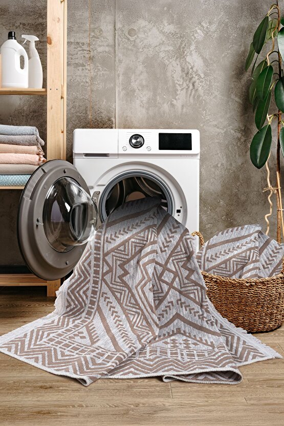 Macro Touch Serisi Bohem Çift Taraflı Dokuma Pamuklu Kilim 1701 Bej