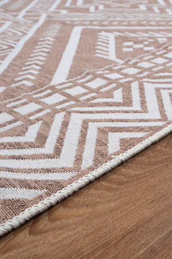 Macro Touch Serisi Bohem Çift Taraflı Dokuma Pamuklu Kilim 1701 Bej