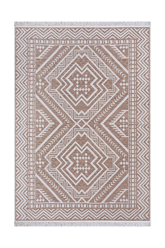 Macro Touch Serisi Bohem Çift Taraflı Dokuma Pamuklu Kilim 1701 Bej