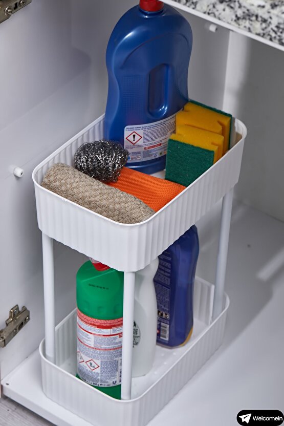 EASY 2 KATLI ÇOK AMAÇLI RAF BANYO VE MUTFAK ORGANİZER DÜZENLEYİCİ (Tekerleksiz) Çift Katlı