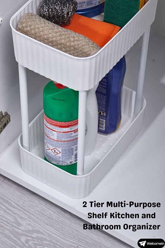 EASY 2 KATLI ÇOK AMAÇLI RAF BANYO VE MUTFAK ORGANİZER DÜZENLEYİCİ (Tekerleksiz) Çift Katlı