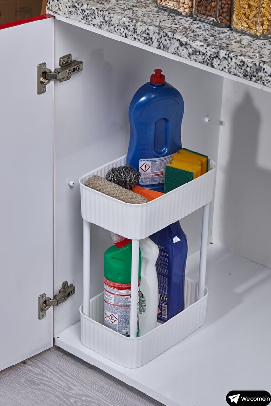 EASY 2 KATLI ÇOK AMAÇLI RAF BANYO VE MUTFAK ORGANİZER DÜZENLEYİCİ (Tekerleksiz) Çift Katlı