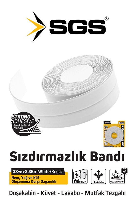 SGS1240 3.35M Banyo Küvet Mutfak Lavabo Beyaz Su Sızdırmaz Bant Su Geçirmez Kenar Bandı Sızdırmazlık