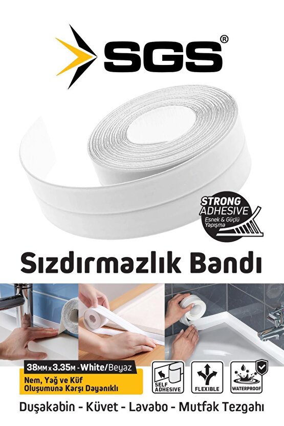 SGS1240 3.35M Banyo Küvet Mutfak Lavabo Beyaz Su Sızdırmaz Bant Su Geçirmez Kenar Bandı Sızdırmazlık