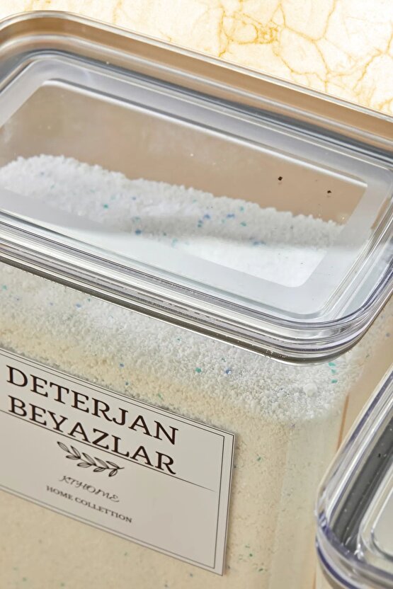 8li Deterjan Kutusuvakum Kapaklı Banyo Düzenleyici Saklama Kutusu 2.9 L Şeffaf Renk
