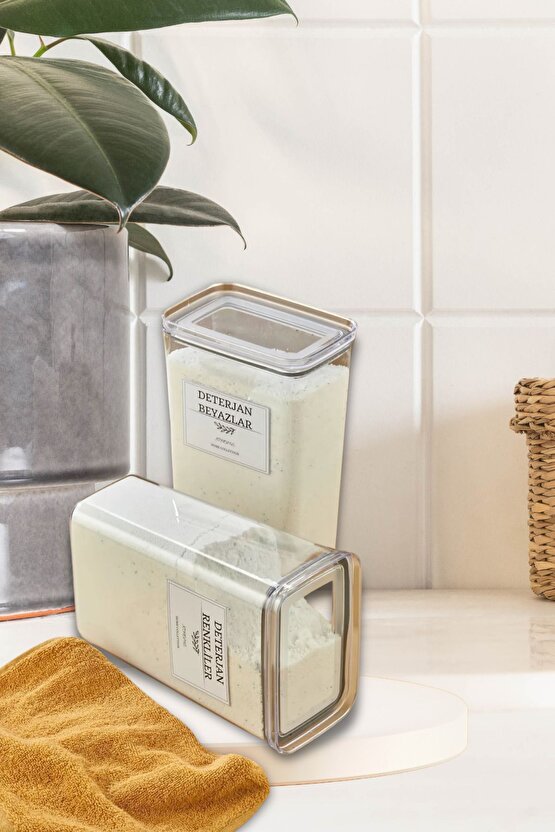 8li Deterjan Kutusuvakum Kapaklı Banyo Düzenleyici Saklama Kutusu 2.9 L Şeffaf Renk