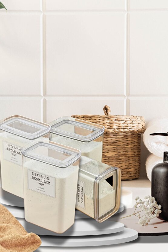 8li Deterjan Kutusuvakum Kapaklı Banyo Düzenleyici Saklama Kutusu 2.9 L Şeffaf Renk