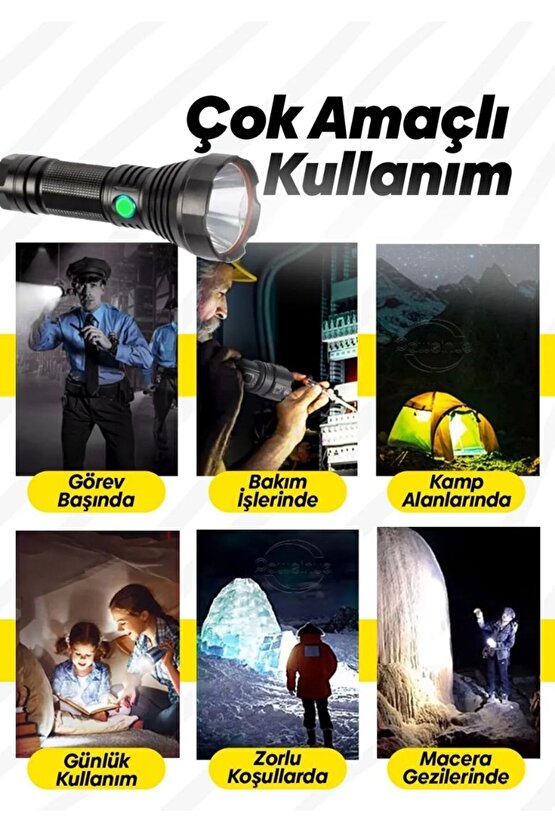 Hs-044 Çelik 5000 Lümen 26650 Pil 5000 Mah Uzun Menzilli Şarjlı Kamp Için Süper Güçlü El Feneri