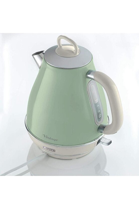 Vintage Yeşil 1.7 Litre Kettle Ve Iki Hazneli Ekmek Kızartma Makinesi