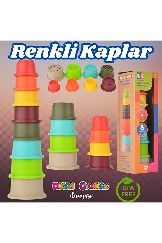 Yuvarlak Renkli Kaplar - Üst Üste Dizme Oyunu - Kırılmaz Oyuncak - Kırılmaz Bebek Oyuncak - Kutu Diz
