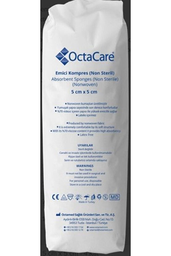 Octacare Non-Steril Spanç Emici Kompres Gazlı Bez 5 cm x 5 cm - 4 Kat 200 Adet