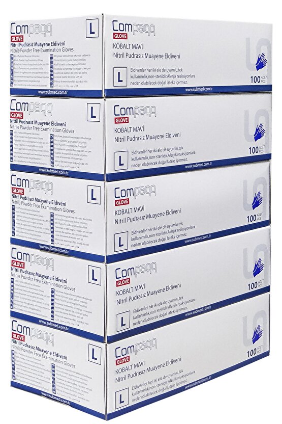 Compaqq, Nitril Eldiven, L, Large 500 Adet, Kobalt Mavi Mor, Gıdaya Uyumlu, 1 Paket 438gr