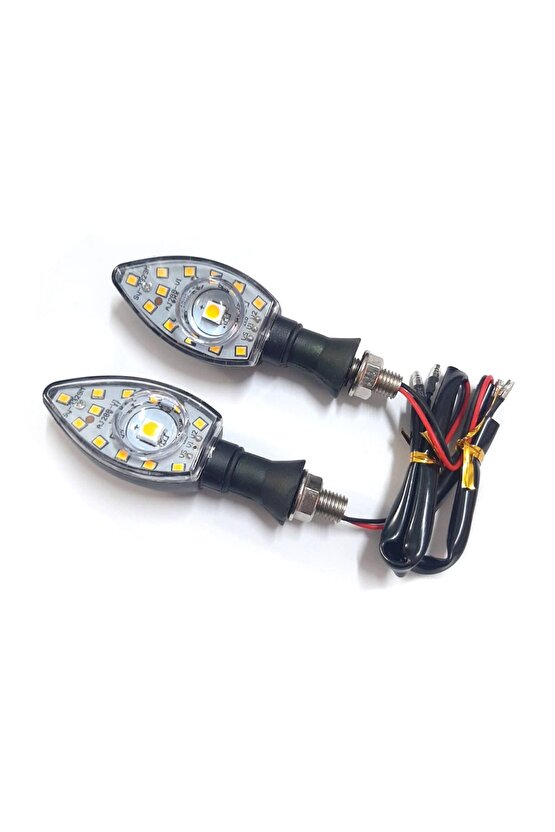 Motosiklet Üniversal Led Sinyal Beyaz Camlı Mercekli Sarı Işık