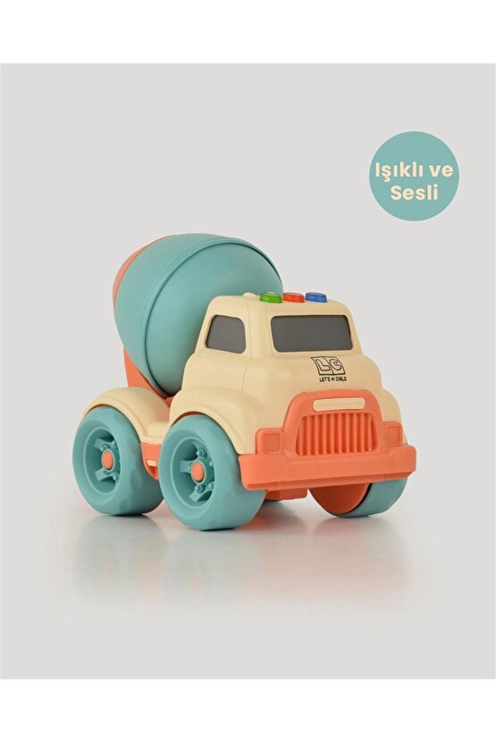 Lüx Bej Sesli Ve Işıklı Minik Mikser - Plastik Mikser - Kırılmaz Oyuncak - Kırılmaz Çimento Mikser -