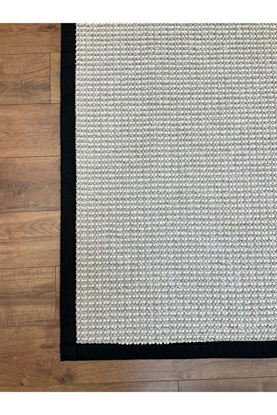 Kumaş Bordür Bej Bukle Siyah Bordür  Halı Salon Koridor Mutfak Çocuk Odası Halısı  Kilim S263