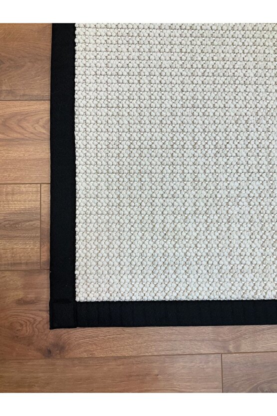 Kumaş Bordür Beyaz Bukle Siyah Bordür  Halı Salon Koridor Mutfak Çocuk Odası Halısı  Kilim S256