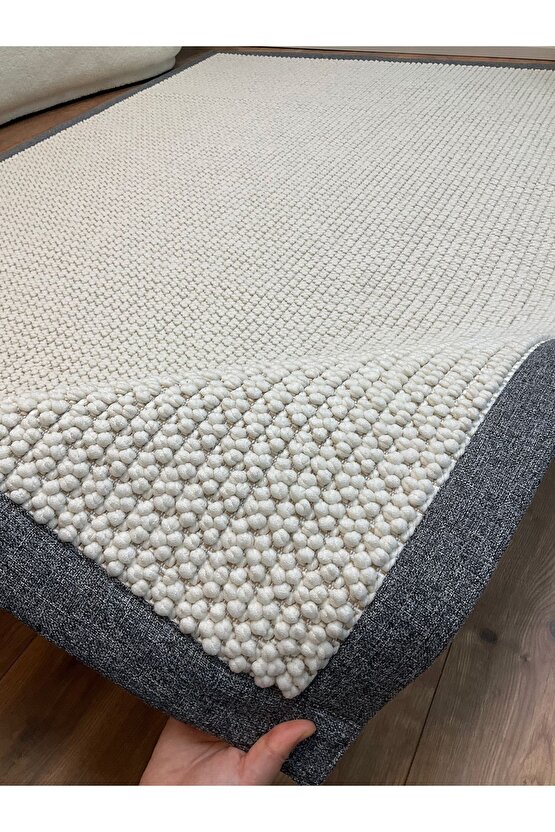 Kumaş Bordür Beyaz Bukle Gri Bordür  Halı Salon Koridor Mutfak Çocuk Odası Halısı  Kilim S259