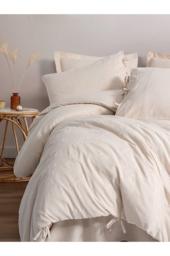 Cotton Keten Çift Kişilik Nevresim Takımı Esmira Bej