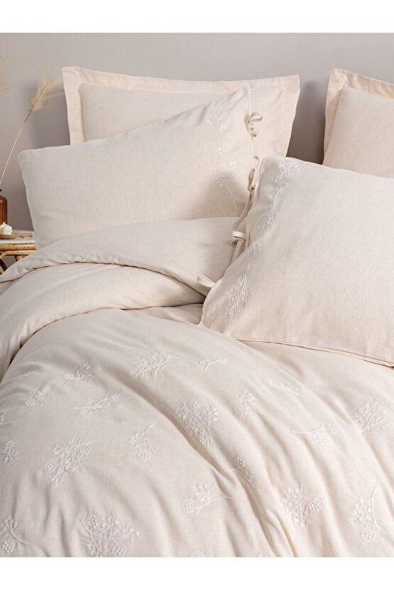 Cotton Keten Çift Kişilik Nevresim Takımı Esmira Bej