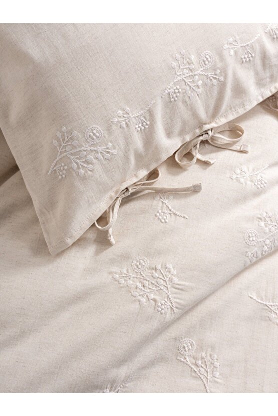 Cotton Keten Çift Kişilik Nevresim Takımı Esmira Bej