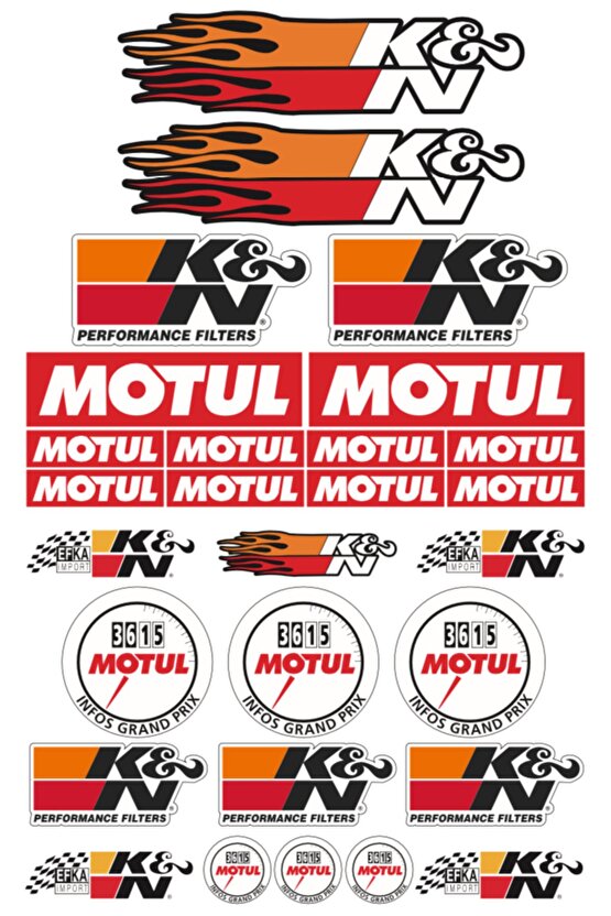 K&N & Motul Sticker Seti Araç, Motosiklet ve Garaj Dekoru İçin Yapışkan Etiketler