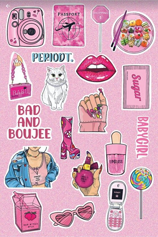 Pink1 Aesthetic Temalı Laptop Tablet Telefon Defter Sticker Seti