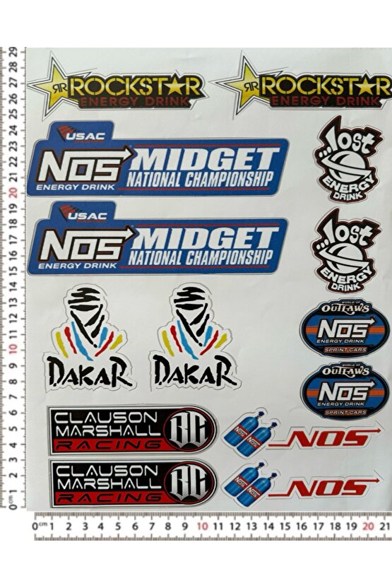 NOS MIDGET DAKAR KARIŞIK MOTORSİKLET KASK LEPTOP STİCKER ÇIKARTMA SETİ