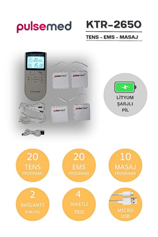 Entegre Elektronik Terapi Cihazı Tens + Ems + Masaj ( Şarj Edilebilir )