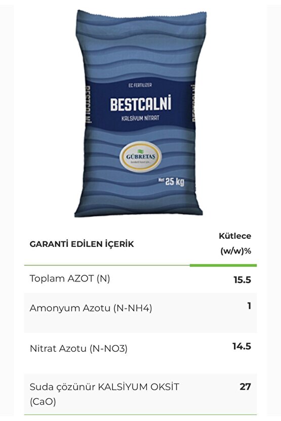 Bestcalni Kalsiyum Nitrat 25 Kg