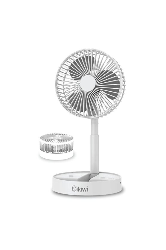 Kfan-7608 Şarjlı Beyaz Ayarlanılabilir Mini Fan Masa Üstü Vantilatörü Usb Soğutucu Sessiz El Fanı
