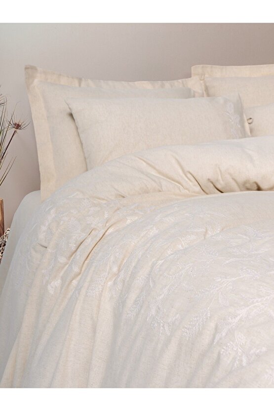 Cotton Keten Çift Kişilik Nevresim Takımı Kivora Bej