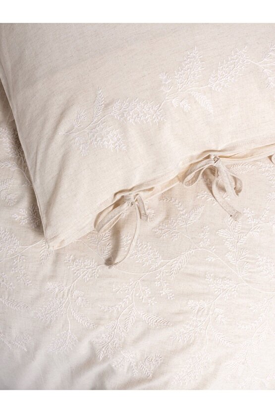 Cotton Keten Çift Kişilik Nevresim Takımı Kivora Bej