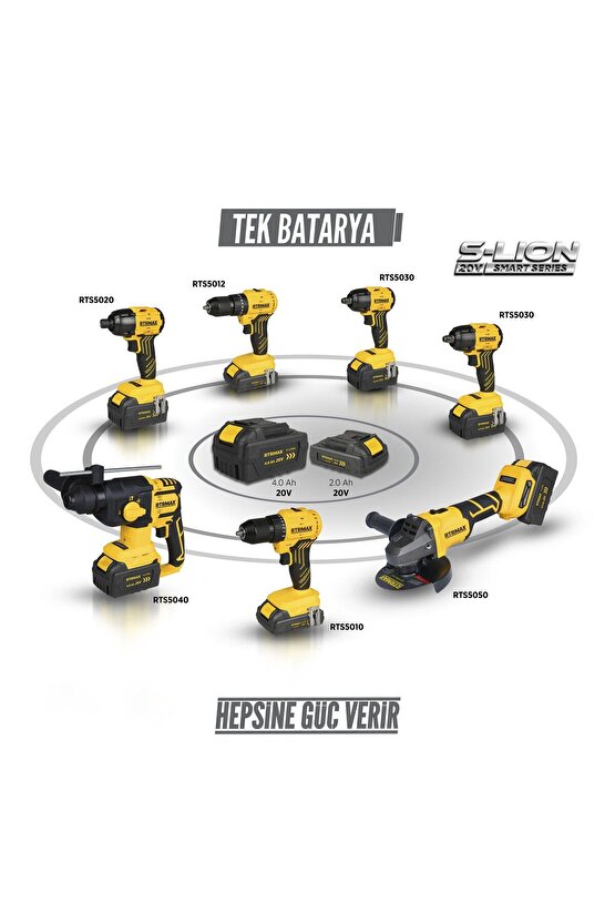Rts5020 Şarjlı Torklu Vidalama Makinası Kömürsüz 200 Nm 2x4 Ah 20v Çift Akü S-lion - Akü Dahil