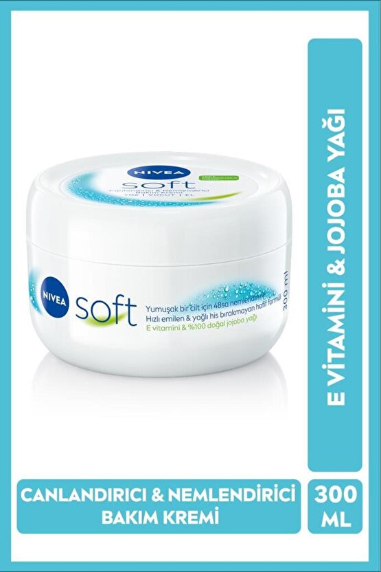 Soft Nemlendirici Vücut Bakım Kremi 300ml, Jojoba Yağı, E Vitamini, Yüz Vücut El, Yumuşak Cilt Hissi
