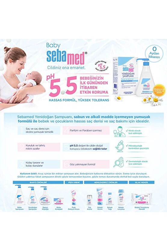 Baby pH 5.5 Bisabolol İçerikli Koruma ve Bakım Sağlayan Yenidoğan Bebek Şampuanı 500 ml