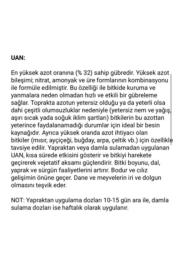 Uan32 Yüksek Azotlu Iz Elementli Sıvı Gübre 20 Litre