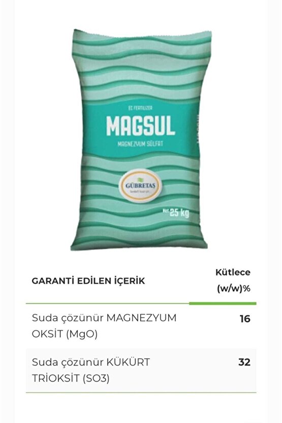 Magsul Magnezyum Sülfat Gübre 25 Kg