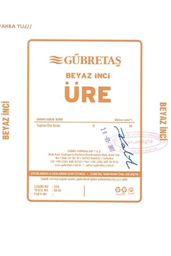 Beyaz Inci Üre % 46 N Azot Bahçe Çiçek Bitki Besini Gövde Geliştirici Üst Çim Gübresi 5 Kg