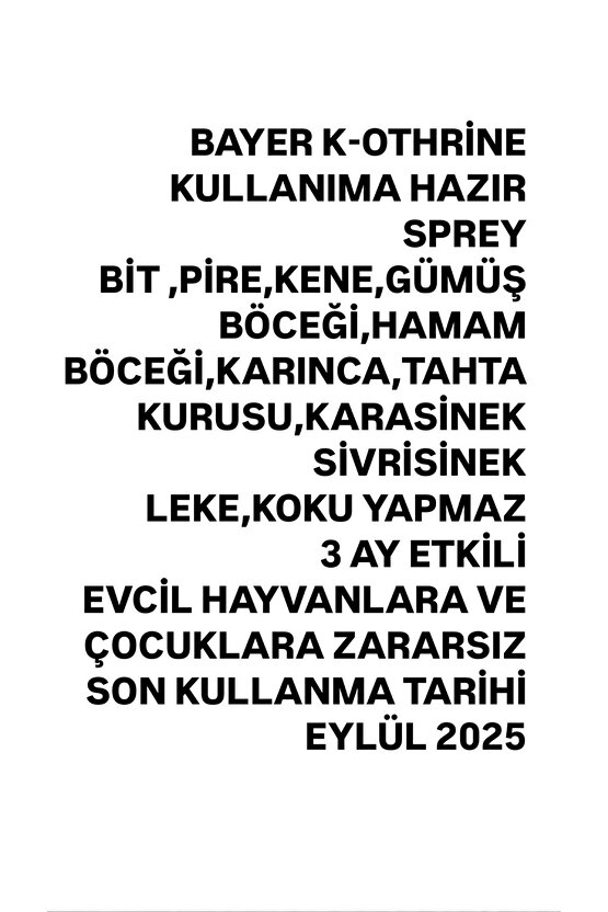 Bayer Kothrine 500 ml Kullanima 2 Adet,hazır Sprey Bit Pire Sinek Örümcek Gümüş Böceği Haşere