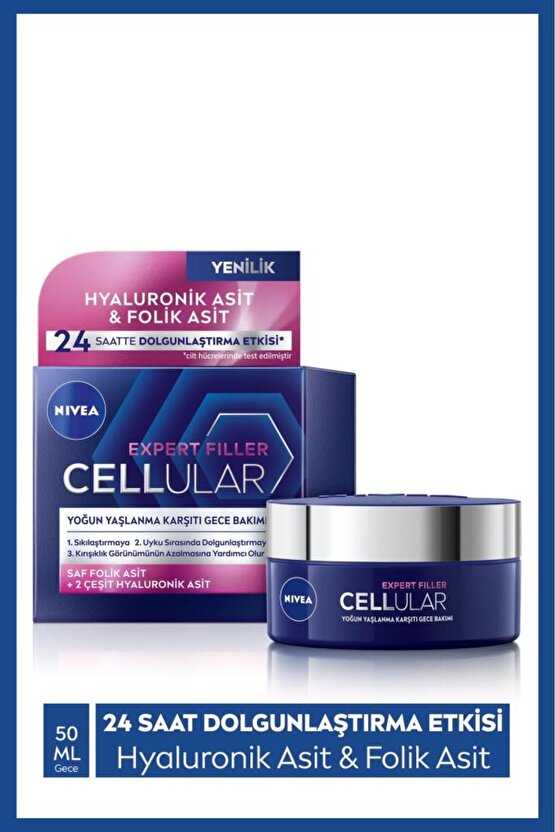 Cellular Expert Filler Yoğun Yaşlanma Karşıtı Gece Yüz Bakım Kremi 50ml, Hyaluronik Asit, Folik Asit